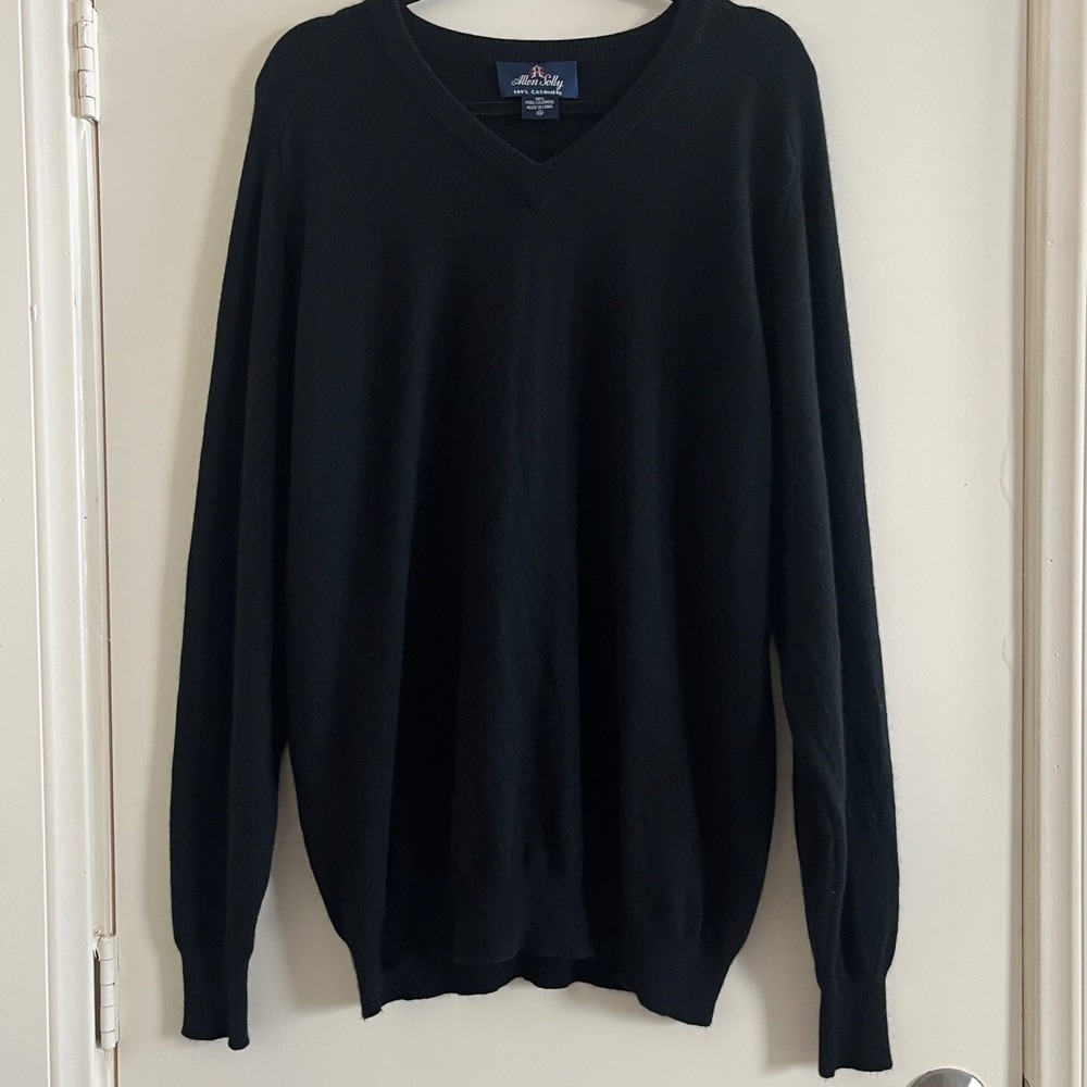 Allen Solly Men 100% Cashmere Sweater XL V Neck Black Preppy Old Money Quiet Lux